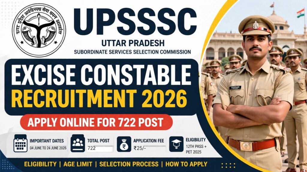 UPSSSC Excise Constable Recruitment 2026 Apply Online for 722 Posts, Eligibility, Last Date, PET 2025
