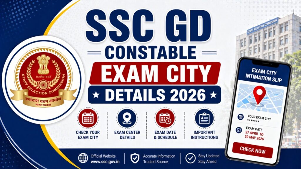 SSC GD Constable Exam City Details 2026 Check City Slip & Exam Date